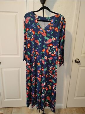 Croft And Barrow 3/4 Sleeve Blue Floral Knit Dress Size 1X